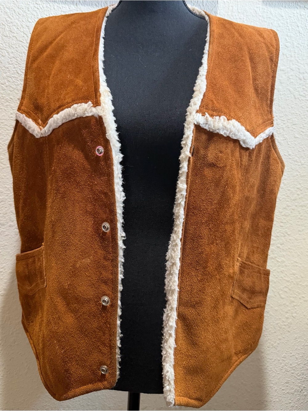 Men's leather Suede Sherpa Vest in Rust Brown